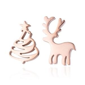 Christmas Tree Reindeer Earrings Stainless Steel Holiday‎ Stud Earrings